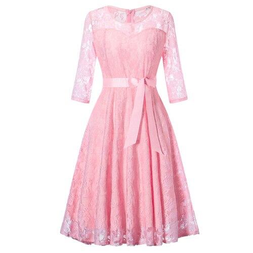 Vintage Langærmet Pink Aftenkjole