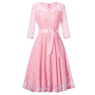 Vintage Langærmet Pink Aftenkjole