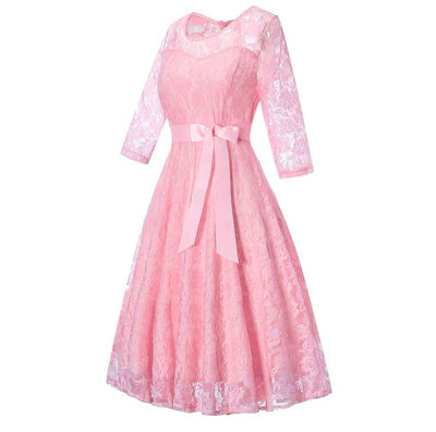 Vintage Langærmet Pink Aftenkjole