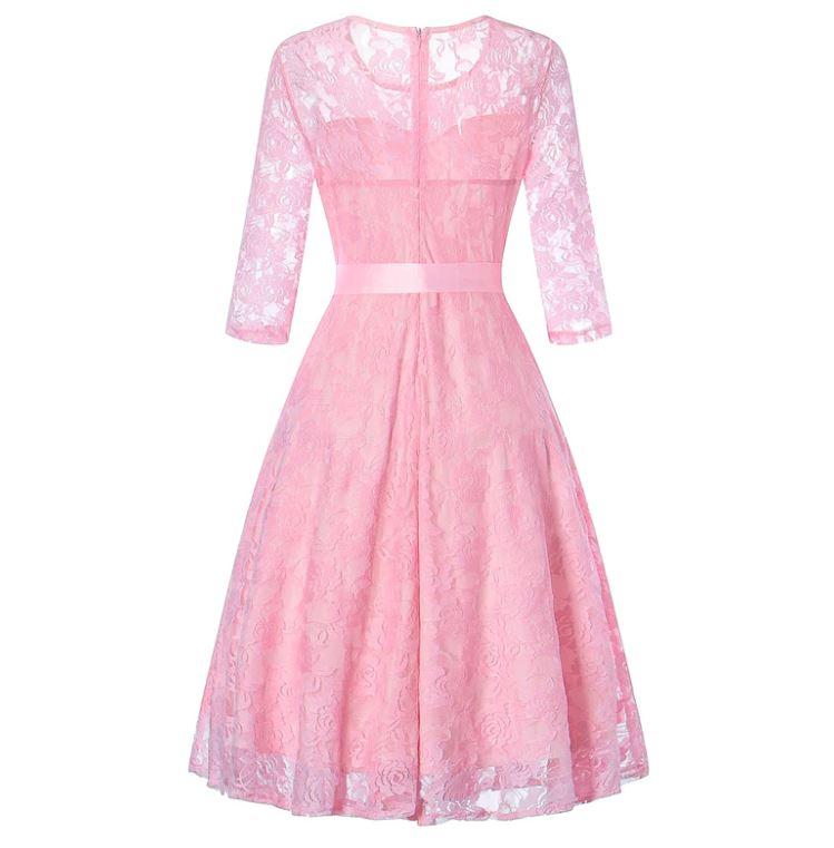Vintage Langærmet Pink Aftenkjole