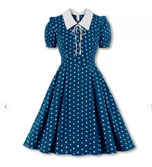 Vintage Høj Talje Kjole Blå