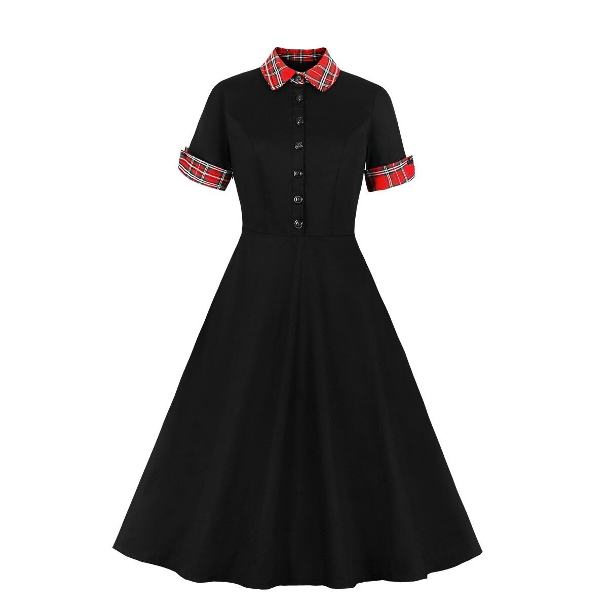 Vintage Sort Plaid Arbejdskjole