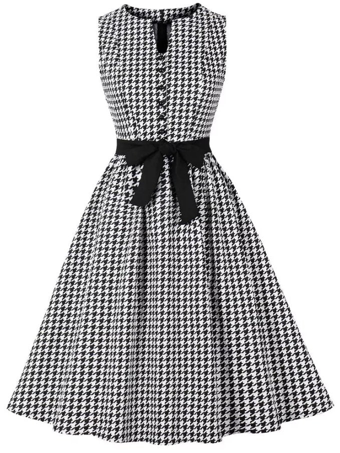 Vintage Sort Og Hvid Gingham Kjole