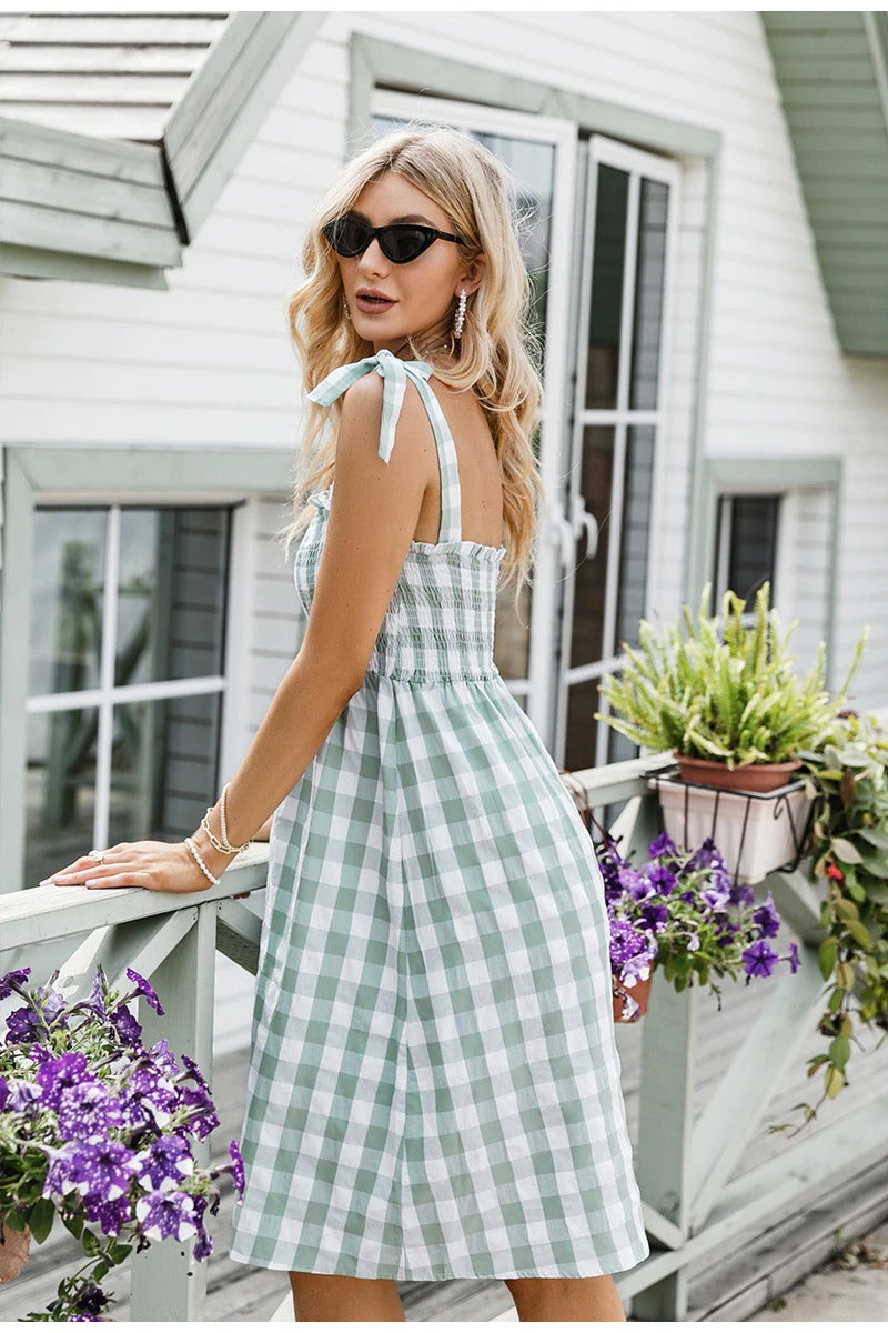 Vintage Grøn Gingham Kjole