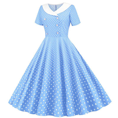 50'er Himmelblå Polka Dot Kjole