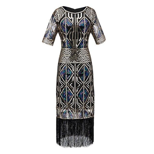 Vintage 20'er Gatsby Lang Guldkjole