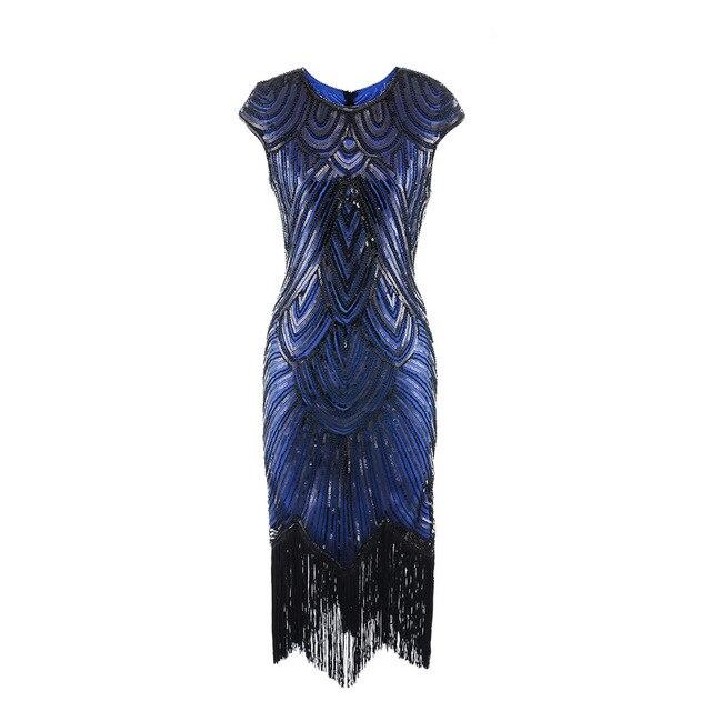 Vintage 20'er Plus Size Art Deco Kjole Blå Sort