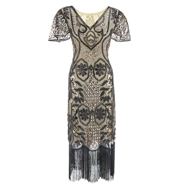 Vintage 20'er Plus Size Kjole Beige Sort