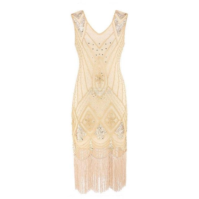 Vintage 20'er Pailletkjole Beige