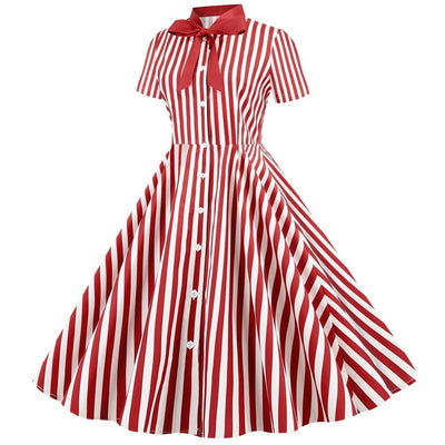 Rød Vintage Retro Stribet Kjole