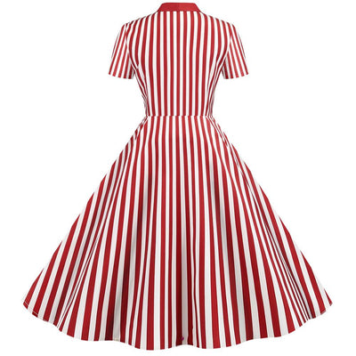 Rød Vintage Retro Stribet Kjole
