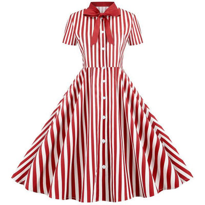 Rød Vintage Retro Stribet Kjole