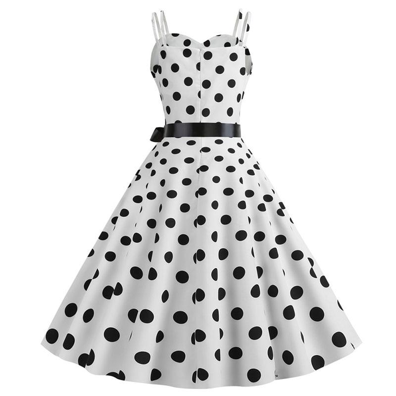 Vintage Rockabilly Kjole Hvide Polka Dots