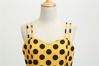 Vintage Rockabilly Kjole, Gule Prikker