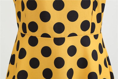 Vintage Rockabilly Kjole, Gule Prikker