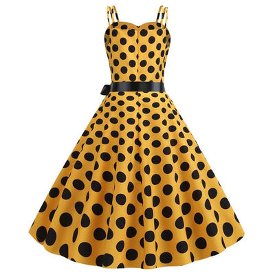Vintage Rockabilly Kjole, Gule Prikker