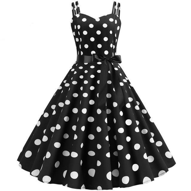 Vintage Rockabilly Kjole Sort Hvid Polka Dots
