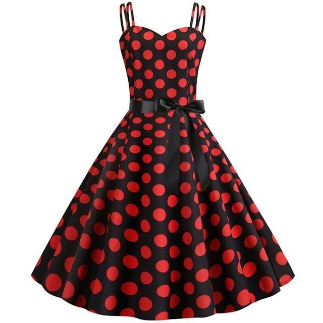 Vintage Rockabilly Kjole Sort Røde Polka Dots
