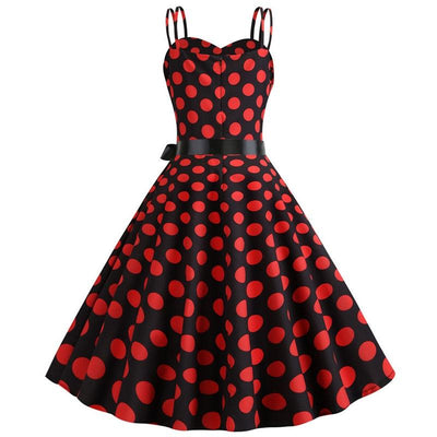 Vintage Rockabilly Kjole Sort Røde Polka Dots