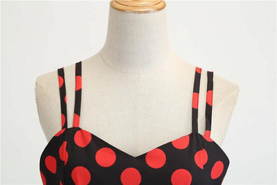 Vintage Rockabilly Kjole Sort Røde Polka Dots