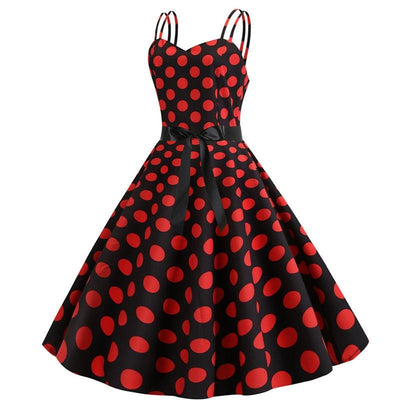 Vintage Rockabilly Kjole Sort Røde Polka Dots