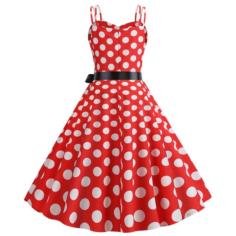 Vintage Rockabilly Kjole Rød Hvid Polka Dots