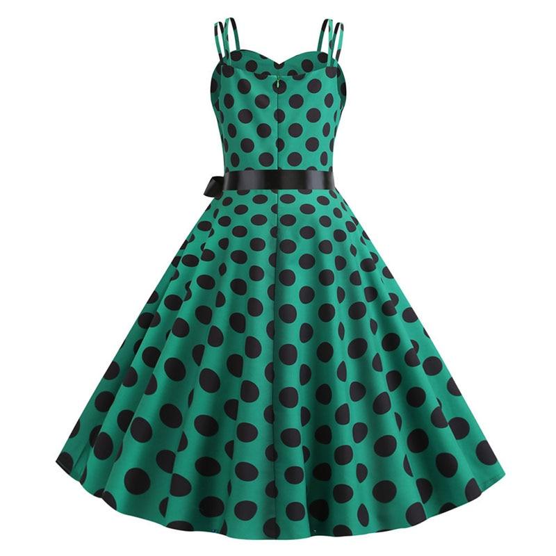 Vintage Rockabilly Kjole Polka Dot Green