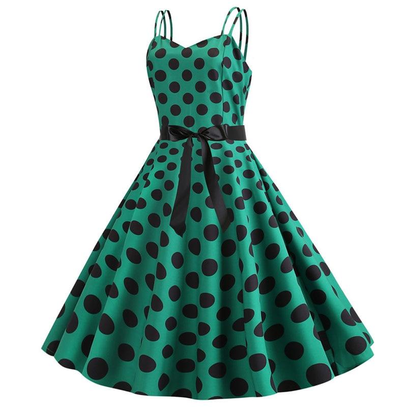 Vintage Rockabilly Kjole Polka Dot Green