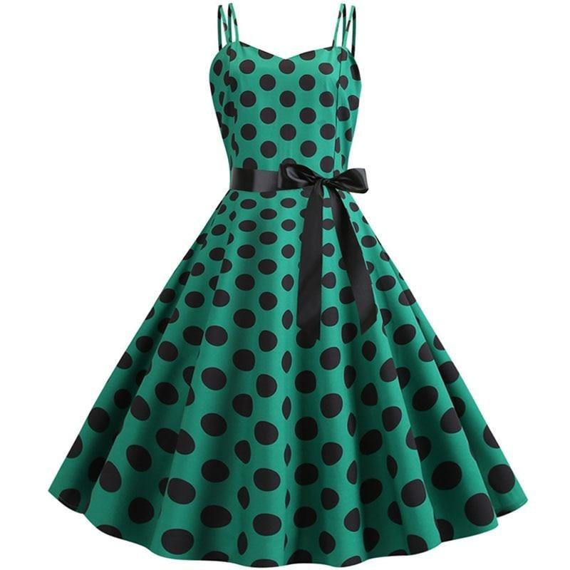Vintage Rockabilly Kjole Polka Dot Green